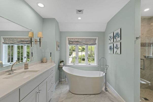 Bathroom, Free Standing Baths, Interior, Marble, Recessed Lighting