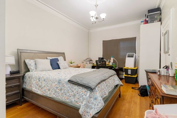 Bedroom, Chandelier, Interior, Wood Texture Flooring