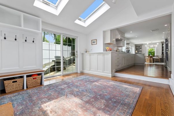 Glass Ceilings, Interior, Kitchen, Recessed Lighting, Wood Texture Flooring
