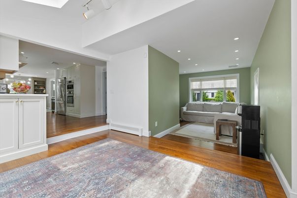 Interior, Kitchen, Living room, Recessed Lighting, Stainless Steel Appliances, Wood Texture Flooring