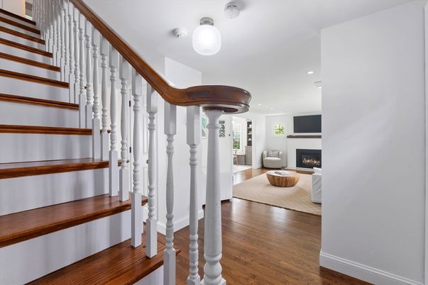 Fireplace, Interior, Recessed Lighting, Wood Texture Flooring