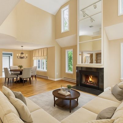 Chandelier, Dining room, Fireplace, Interior, Living room, Wood Texture Flooring