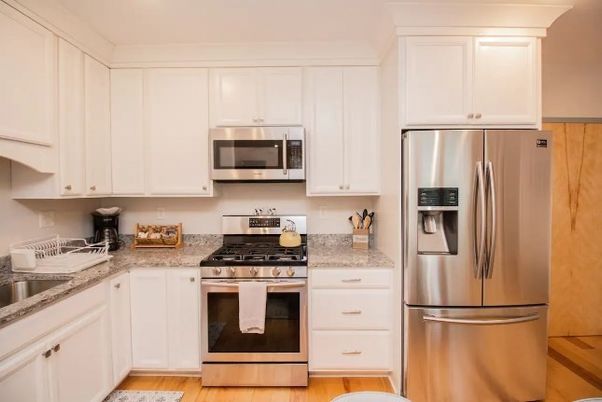 Interior, Kitchen, Stainless Steel Appliances, Wood Texture Flooring