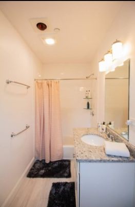 Bathroom, Interior, Recessed Lighting, Wood Texture Flooring