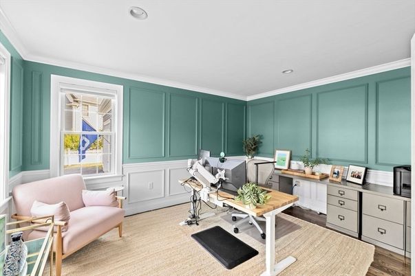 Home Office, Interior, Recessed Lighting, Wood Texture Flooring