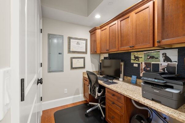 Home Office, Interior, Recessed Lighting, Wood Texture Flooring