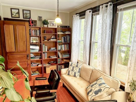 Home Office, Interior, Pendant Lights, Wood Texture Flooring