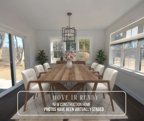 Dining room, Interior, Pendant Lights, Wood Texture Flooring