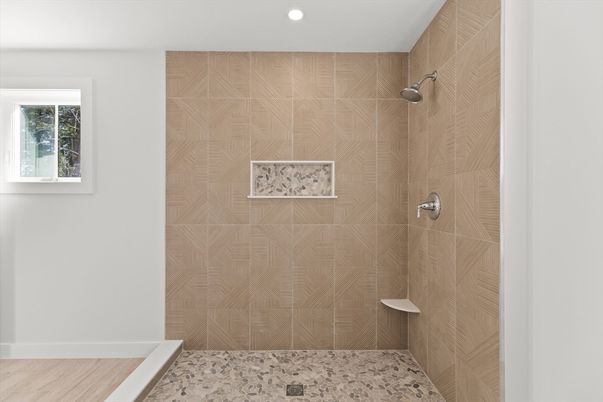 Bathroom, Interior, Recessed Lighting, Wood Texture Flooring