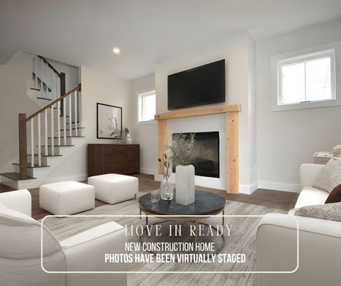 Fireplace, Interior, Recessed Lighting, Wood Texture Flooring