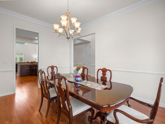 Chandelier, Dining room, Interior, Recessed Lighting, Wood Texture Flooring