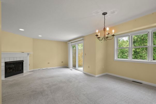 Chandelier, Empty room, Fireplace, Interior, Recessed Lighting