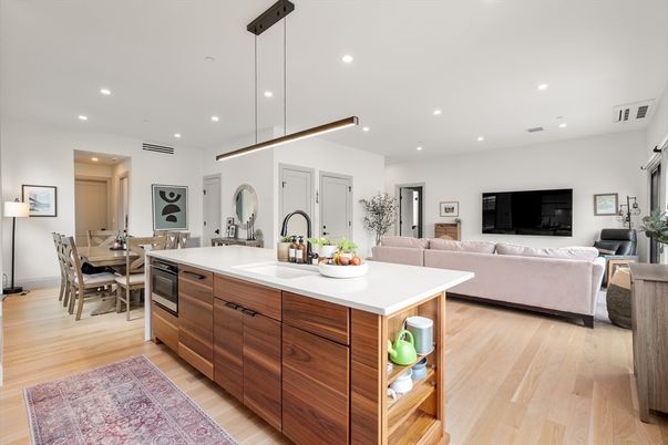 Dining room, Interior, Kitchen, Living room, Pendant Lights, Recessed Lighting, Wood Texture Flooring