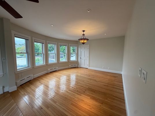 Empty room, Interior, Pendant Lights, Recessed Lighting, Wood Texture Flooring