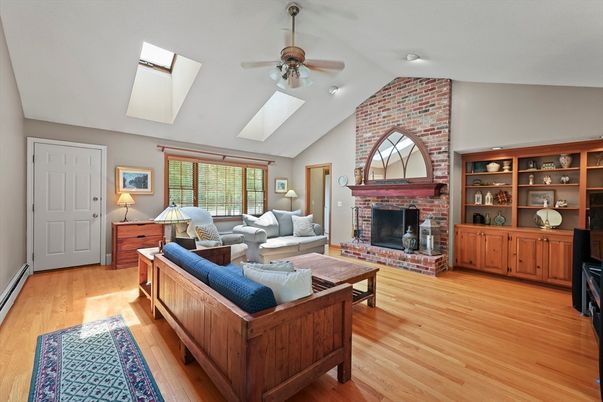 Fireplace, Interior, Living room, Stone Walls, Wood Texture Flooring