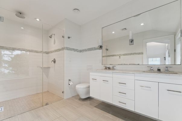 Bathroom, Dual Sink Vanities, Glass Shower, Interior, Recessed Lighting