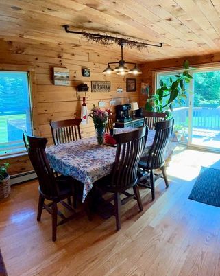 Dining room, Interior, Kitchen, Pendant Lights, Wooden Ceilings, Wood Texture Flooring, Wooden Walls