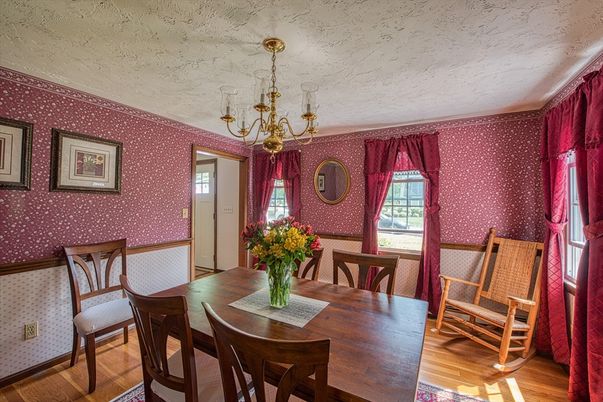 Chandelier, Dining room, Interior, Wood Texture Flooring