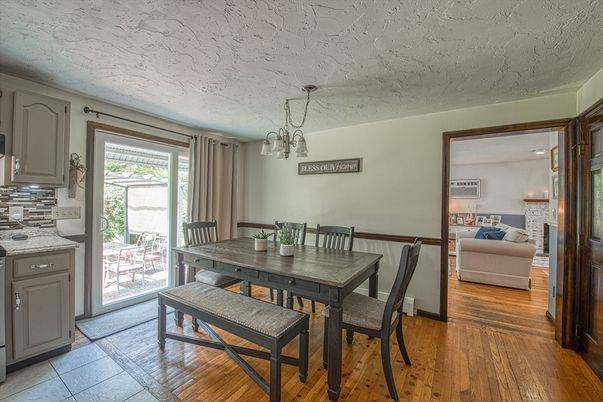 Dining room, Interior, Pendant Lights, Wood Texture Flooring