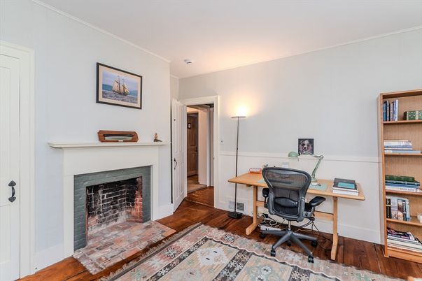 Fireplace, Home Office, Interior, Wood Texture Flooring