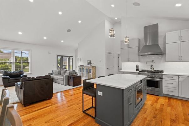 Interior, Kitchen, Living room, Pendant Lights, Recessed Lighting, Stainless Steel Appliances, Wood Texture Flooring