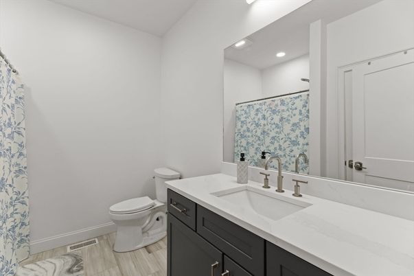 Bathroom, Interior, Recessed Lighting, Wood Texture Flooring