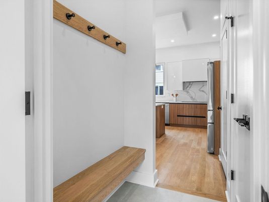 Interior, Marble Walls, Recessed Lighting, Wood Texture Flooring
