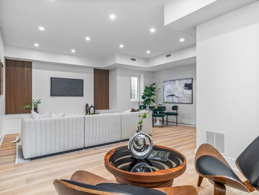 Interior, Living room, Recessed Lighting, Wood Texture Flooring