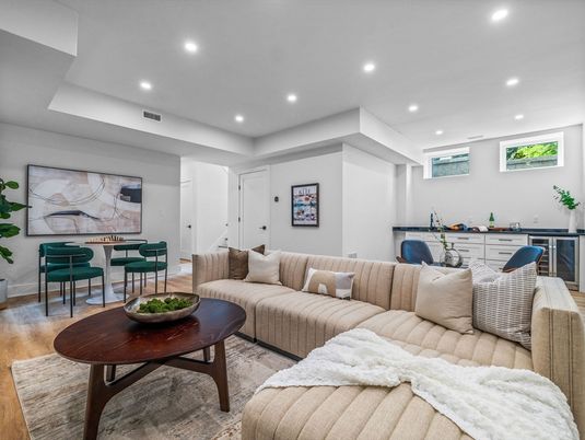 Interior, Living room, Recessed Lighting, Wood Texture Flooring