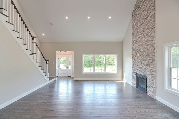 Empty room, Fireplace, Interior, Recessed Lighting, Wood Texture Flooring