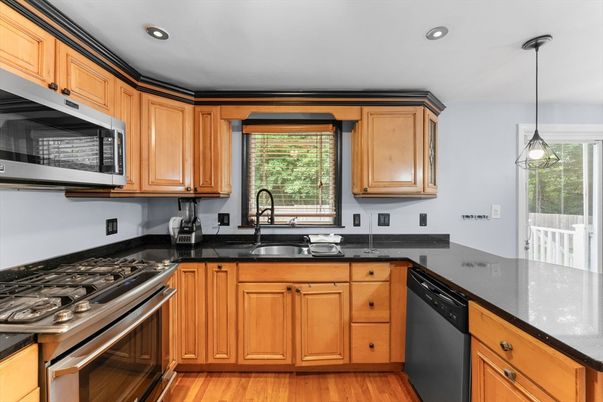 Interior, Kitchen, Pendant Lights, Recessed Lighting, Wood Texture Flooring