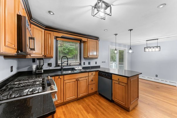 Interior, Kitchen, Pendant Lights, Recessed Lighting, Wood Texture Flooring
