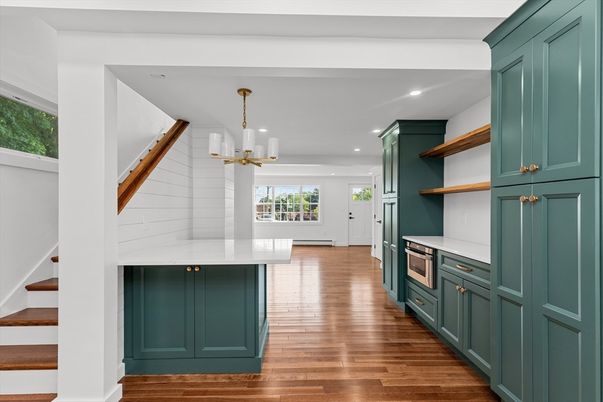 Interior, Kitchen, Pendant Lights, Recessed Lighting, Wood Texture Flooring