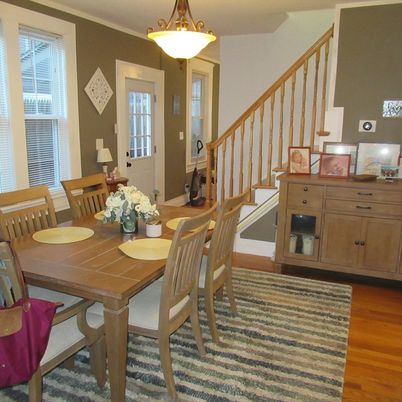Dining room, Interior, Pendant Lights, Wood Texture Flooring