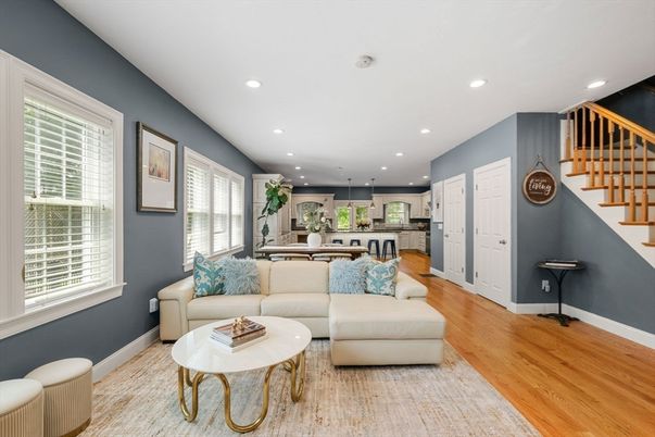 Interior, Kitchen, Living room, Recessed Lighting, Wood Texture Flooring