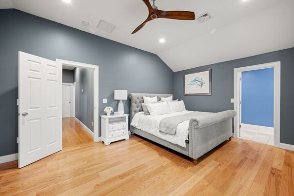 Bedroom, Interior, Recessed Lighting, Wood Texture Flooring