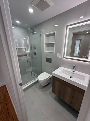 Bathroom, Glass Shower, Interior, Recessed Lighting