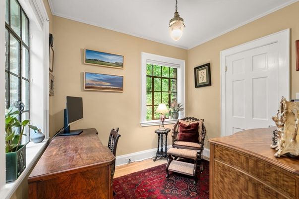 Home Office, Interior, Pendant Lights, Wood Texture Flooring