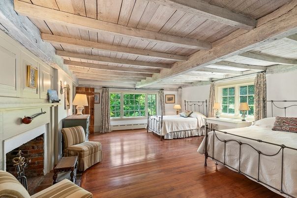 Bedroom, Fireplace, Interior, Wooden Beams, Wooden Ceilings, Wood Texture Flooring