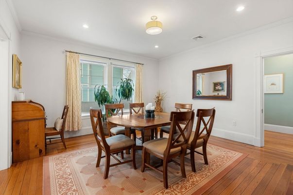 Dining room, Interior, Recessed Lighting, Wood Texture Flooring