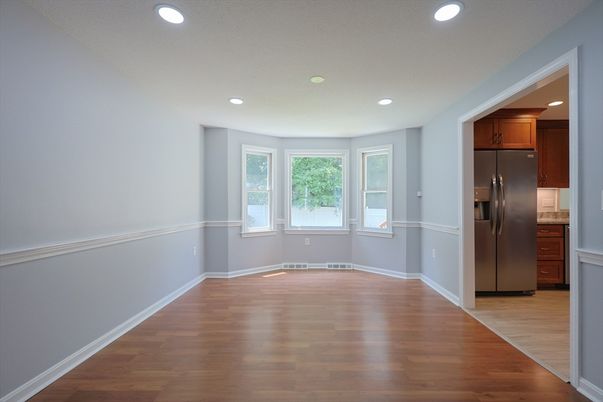 Empty room, Interior, Kitchen, Recessed Lighting, Wood Texture Flooring