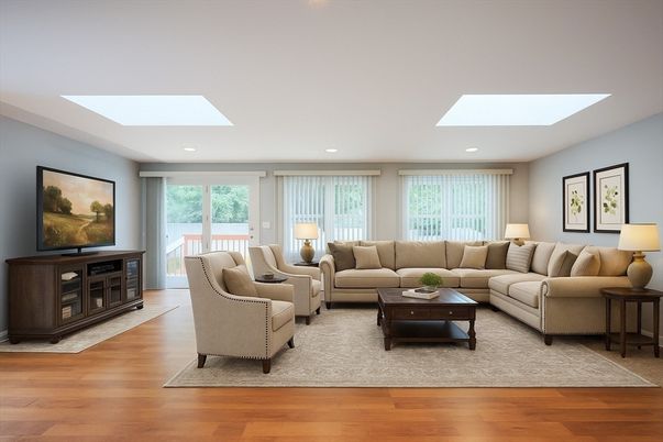 Interior, Living room, Recessed Lighting, Wood Texture Flooring