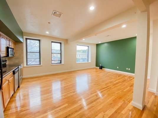 Empty room, Interior, Kitchen, Recessed Lighting, Wood Texture Flooring
