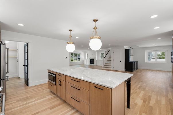 Interior, Kitchen, Pendant Lights, Recessed Lighting, Wood Texture Flooring