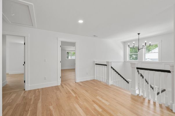 Empty room, Interior, Pendant Lights, Recessed Lighting, Wood Texture Flooring