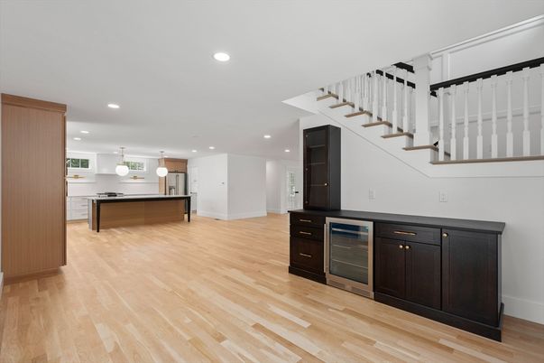 Interior, Kitchen, Pendant Lights, Recessed Lighting, Wood Texture Flooring