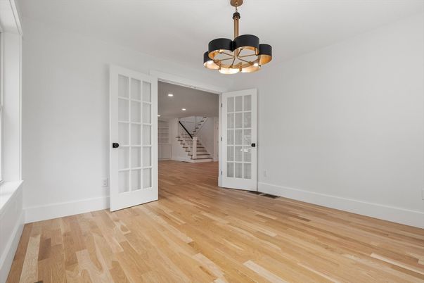 Empty room, Interior, Recessed Lighting, Wood Texture Flooring