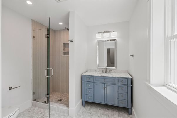 Bathroom, Glass Shower, Interior, Recessed Lighting