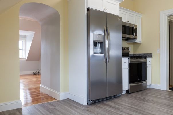 Interior, Kitchen, Stainless Steel Appliances, Wood Texture Flooring