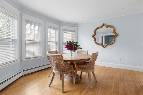 Dining room, Interior, Recessed Lighting, Wood Texture Flooring